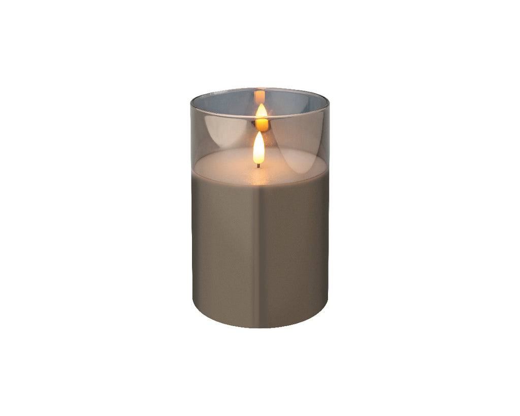 LED kaars | glas & wax | rookgrijs/warm wit | ø10x15cm