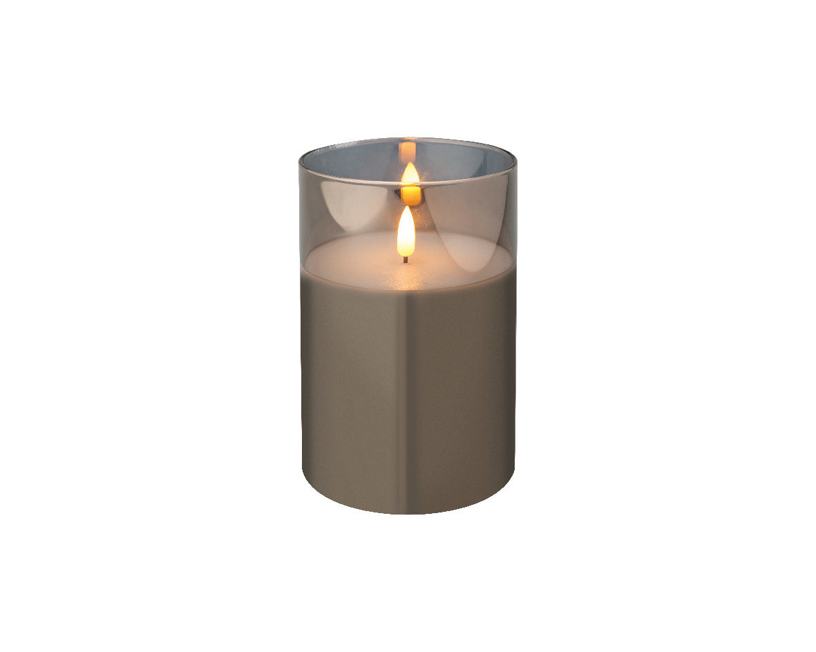 LED kaars | glas & wax | rookgrijs/warm wit | ø10x15cm