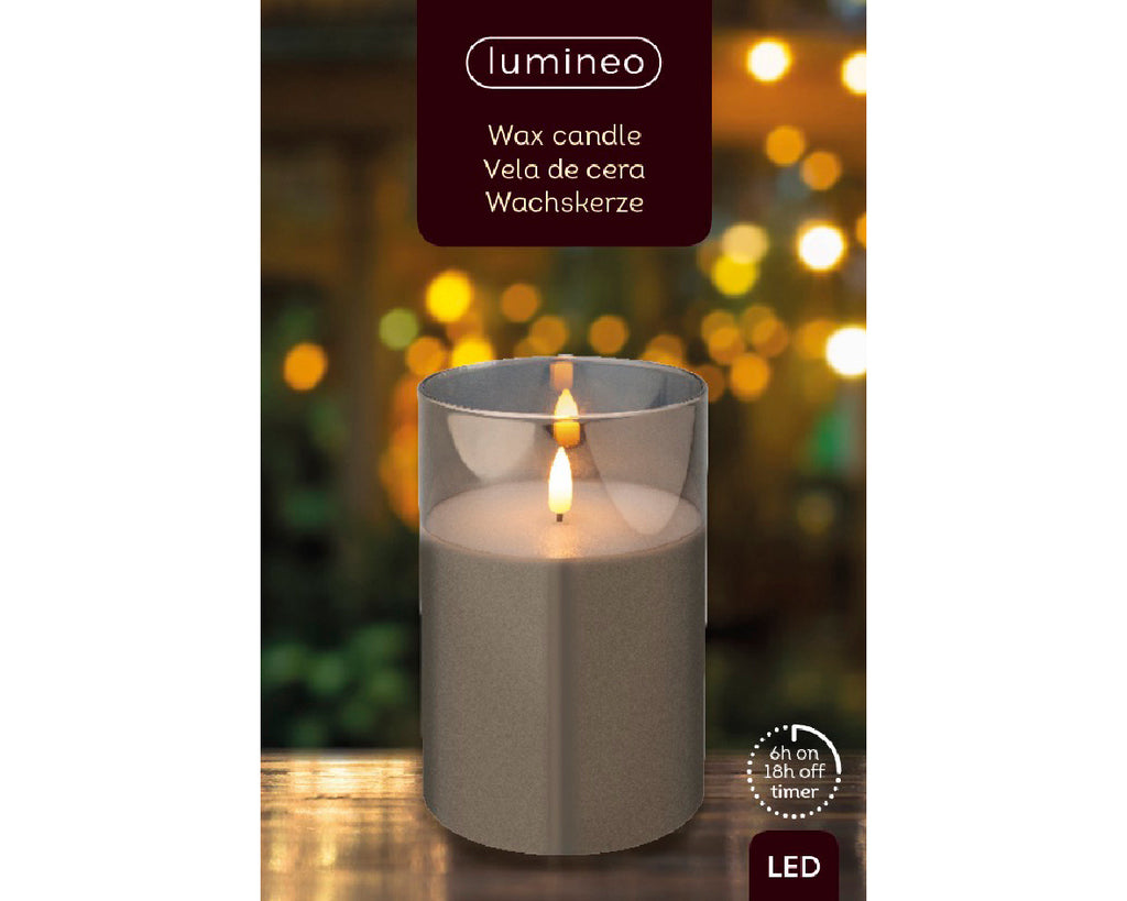 LED kaars | glas & wax | rookgrijs/warm wit | ø10x15cm