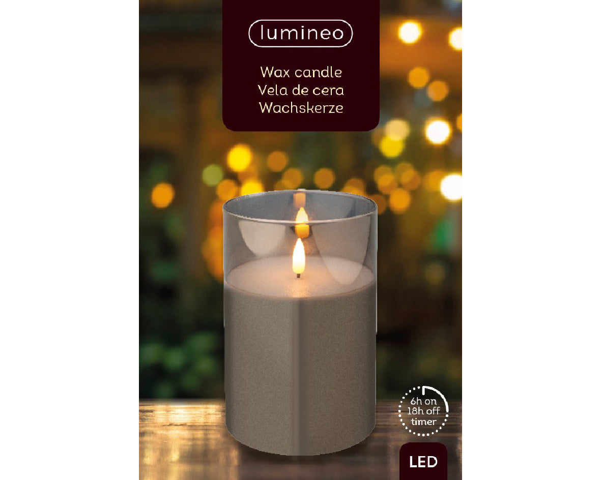 LED kaars | glas & wax | rookgrijs/warm wit | ø10x15cm