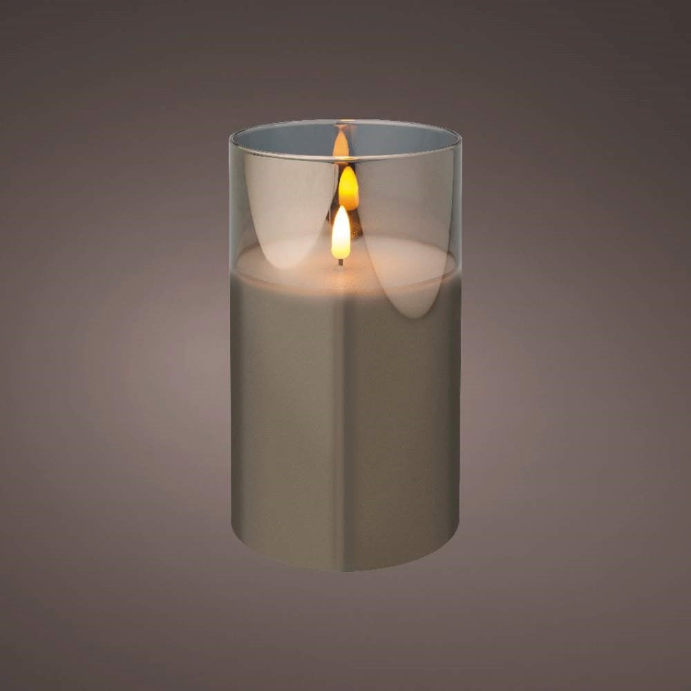 LED kaars | glas & wax | rookgrijs/warm wit | ø10x17,5cm