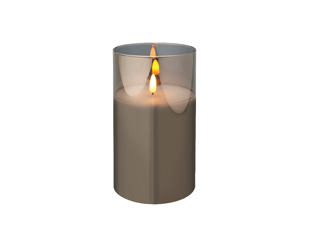 LED kaars | glas & wax | rookgrijs/warm wit | ø10x17,5cm