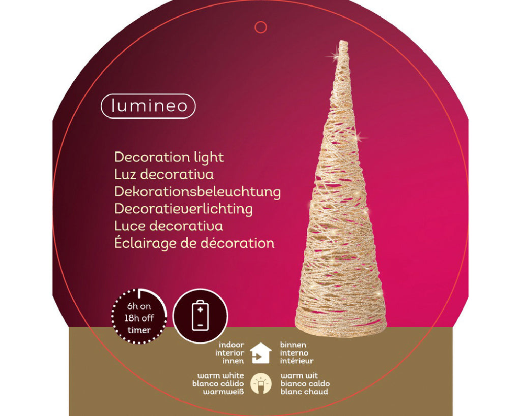 Mini kerstboom decoratief | goud | LED/warm wit | 38cm