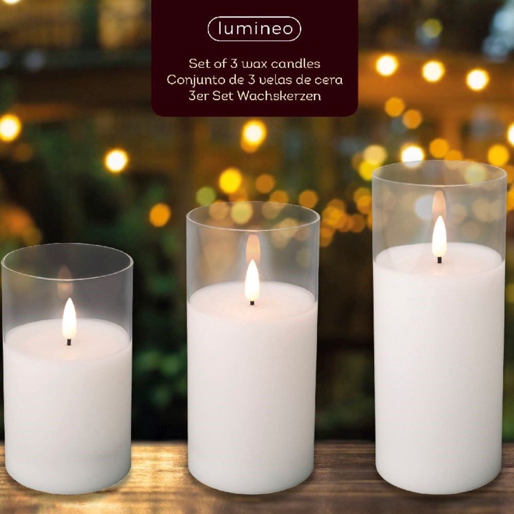 LED kaars | glas & wax | wit/warm wit | ø7,5x17,5 /15/12,5cm