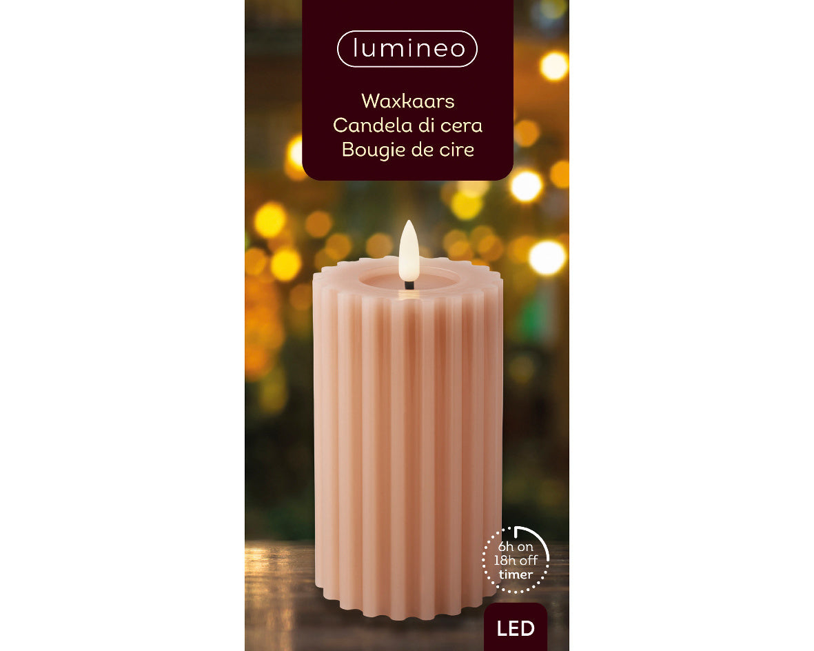 LED kaars | wax | lichtroze/warm wit | ø7,5x14,8cm