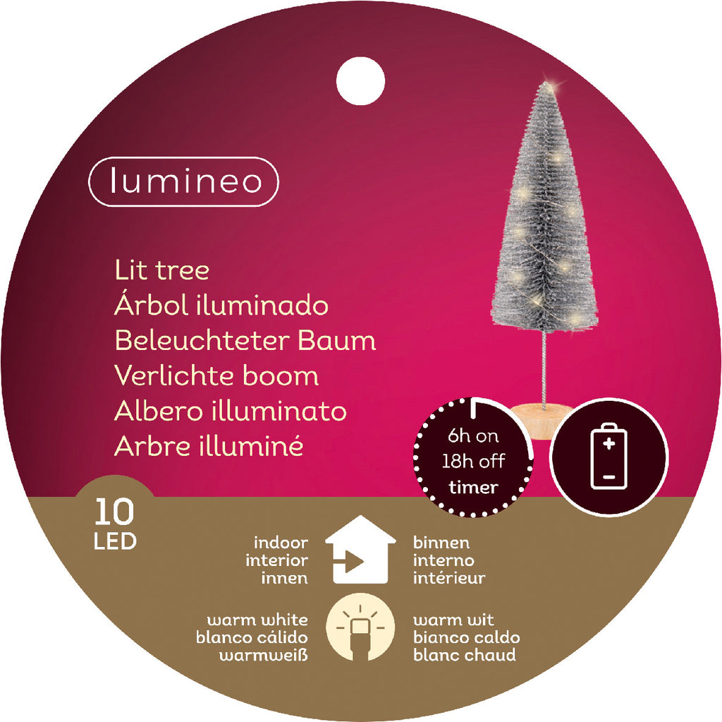 Mini kerstboom decoratief | zilver | LED/warm wit | 40cm