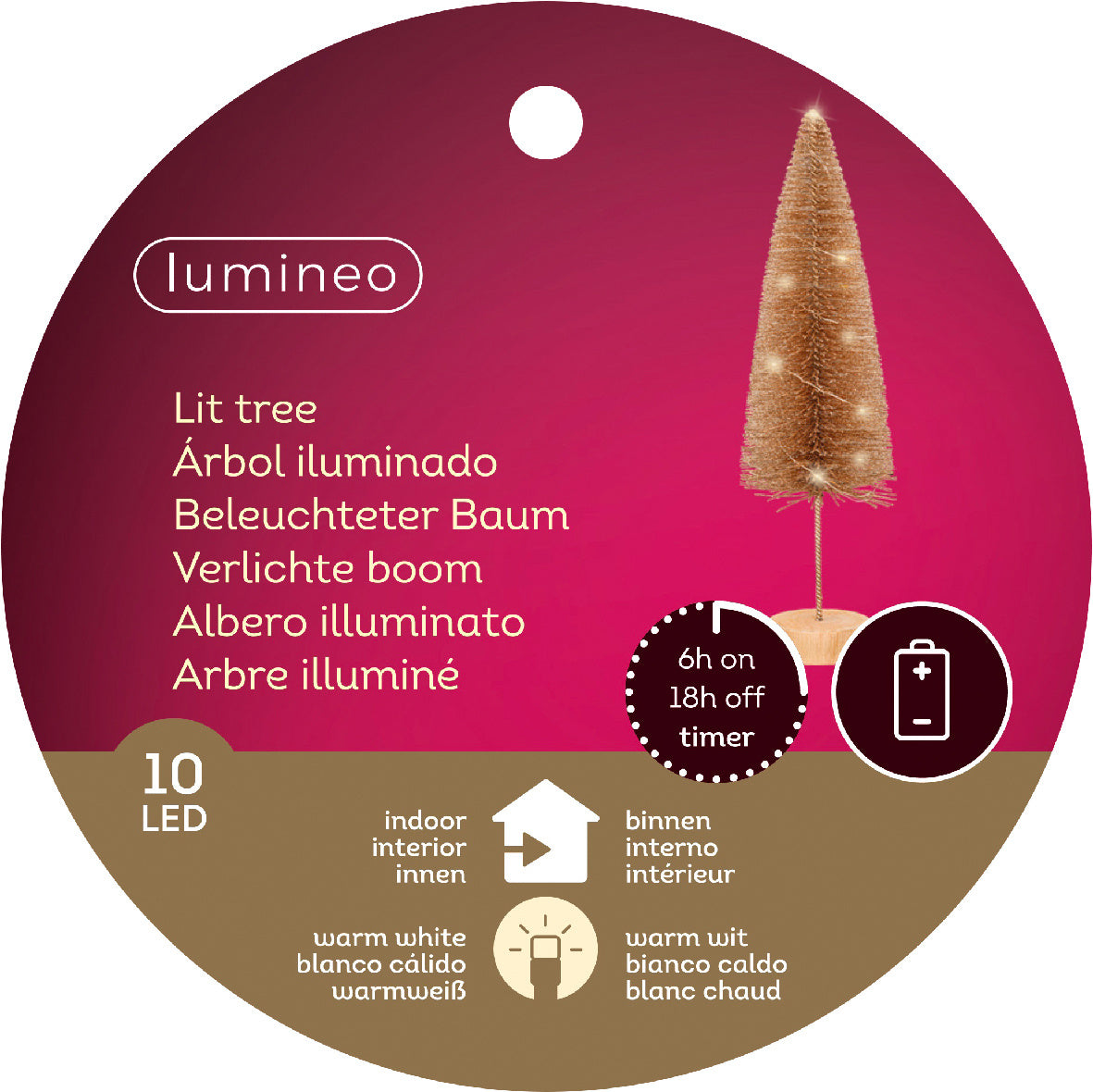 Mini kerstboom decoratief | goud | LED/warm wit | 40cm