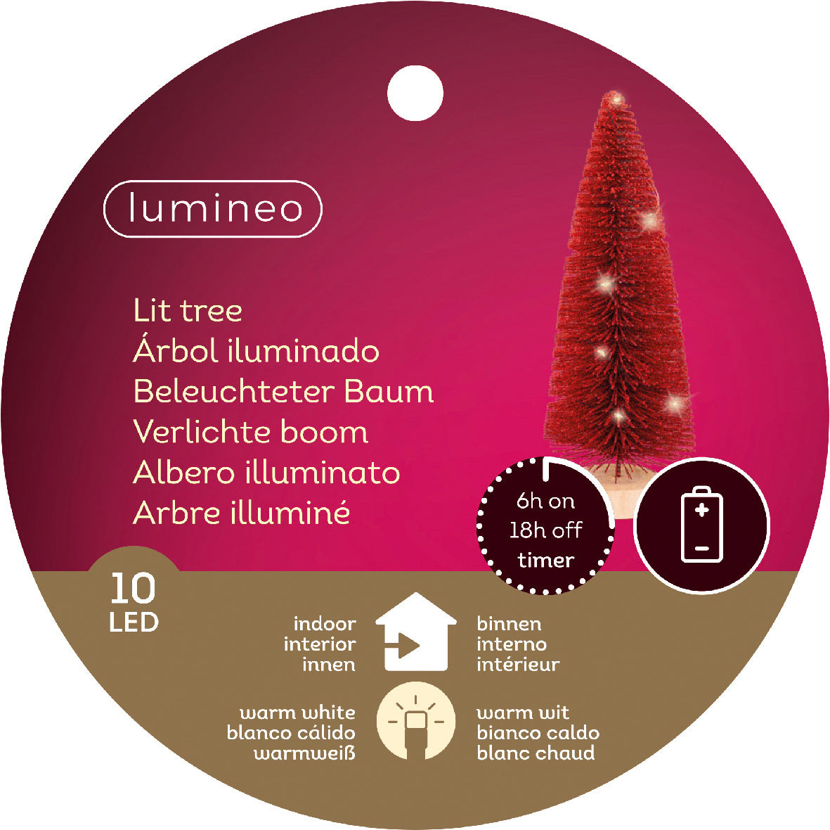 Mini kerstboom decoratief | rood | LED/warm wit | 30cm
