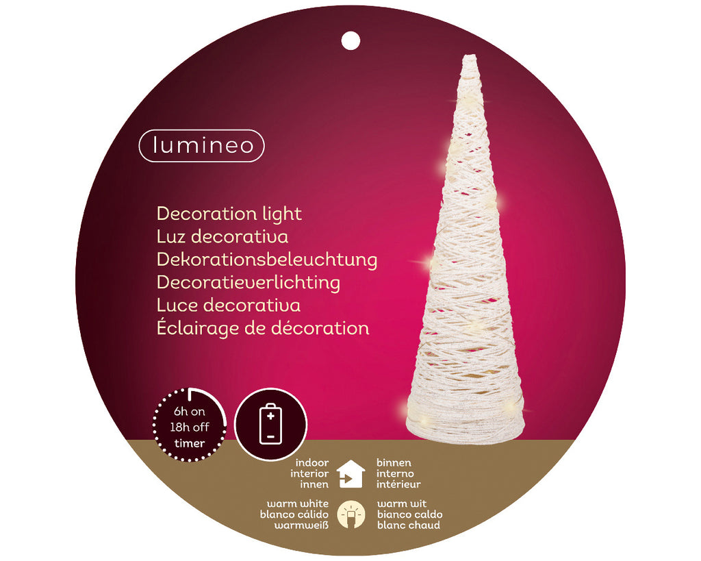 Kerstboom kegel met verlichting | papier | wit | LED/warm wit | 38cm