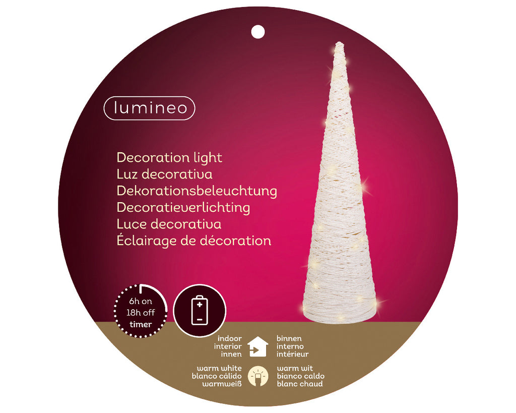 Kerstboom kegel met verlichting | papier | wit | LED/warm wit | 58cm