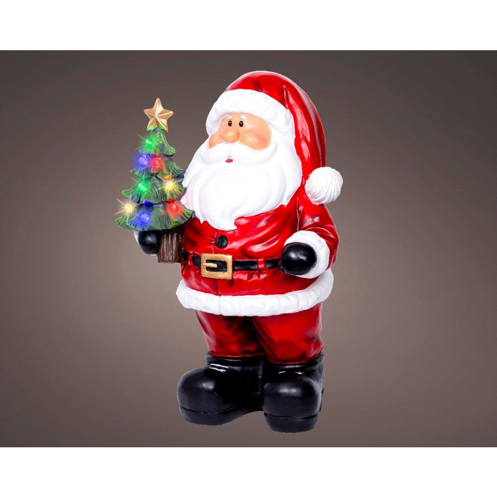 Kerstman met kerstboom | met LED verlichting | polyresin | rood | 63cm