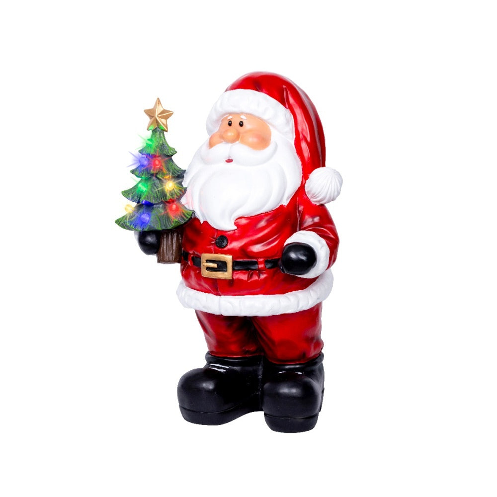 Kerstman met kerstboom | met LED verlichting | polyresin | rood | 63cm