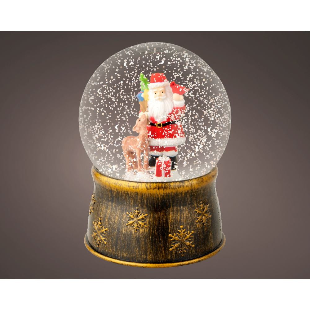 Schudbol | kerstman | plastic | goud/warmwit | 17,5cm