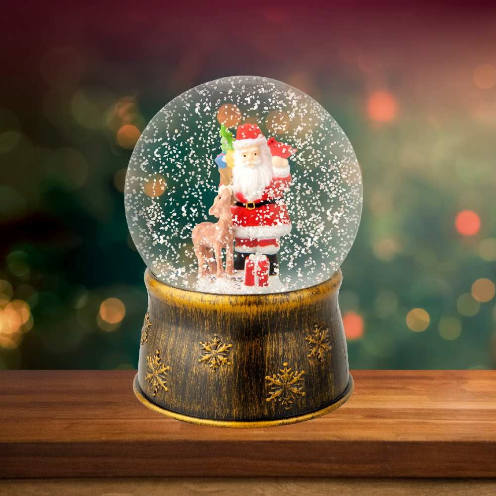 Schudbol | kerstman | plastic | goud/warmwit | 17,5cm