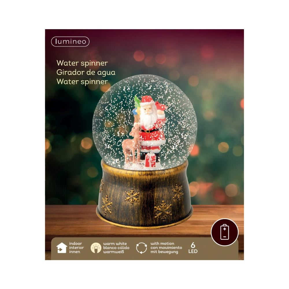 Schudbol | kerstman | plastic | goud/warmwit | 17,5cm