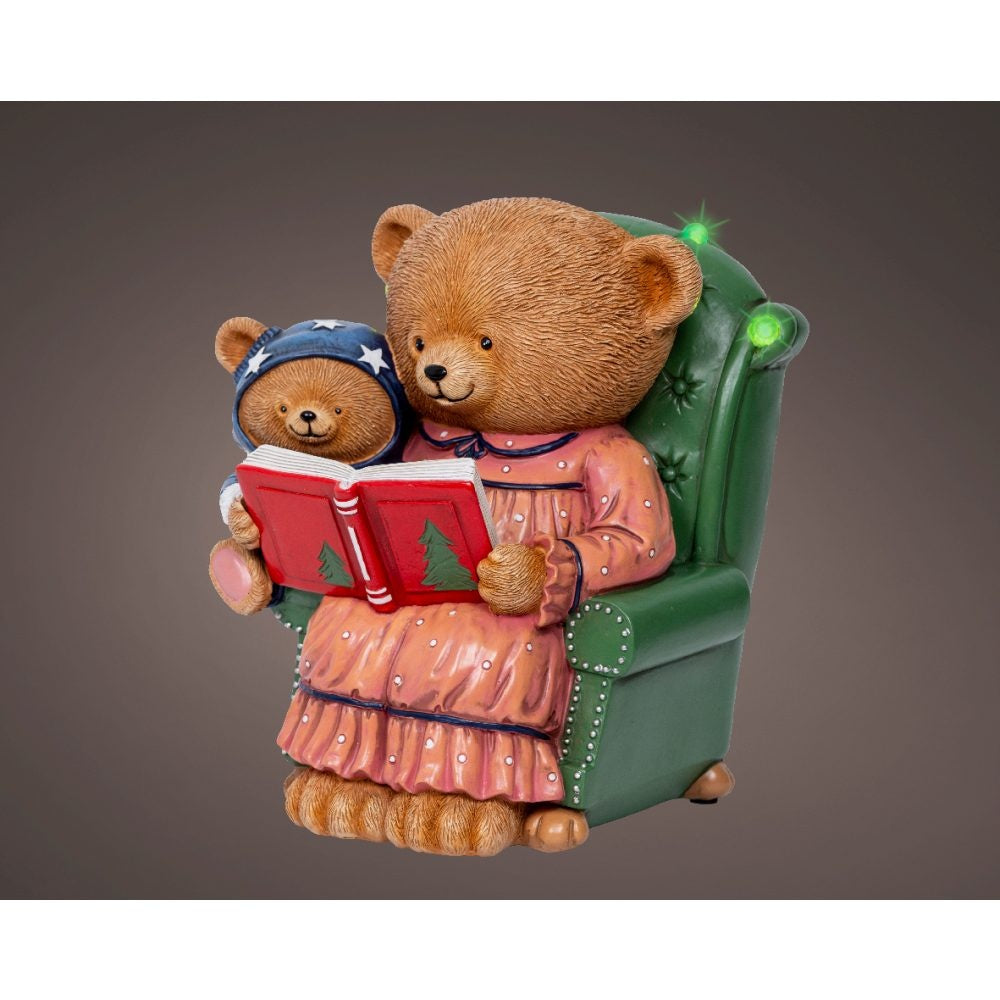 Beer met boek | polyresin | LED lampjes | 22cm