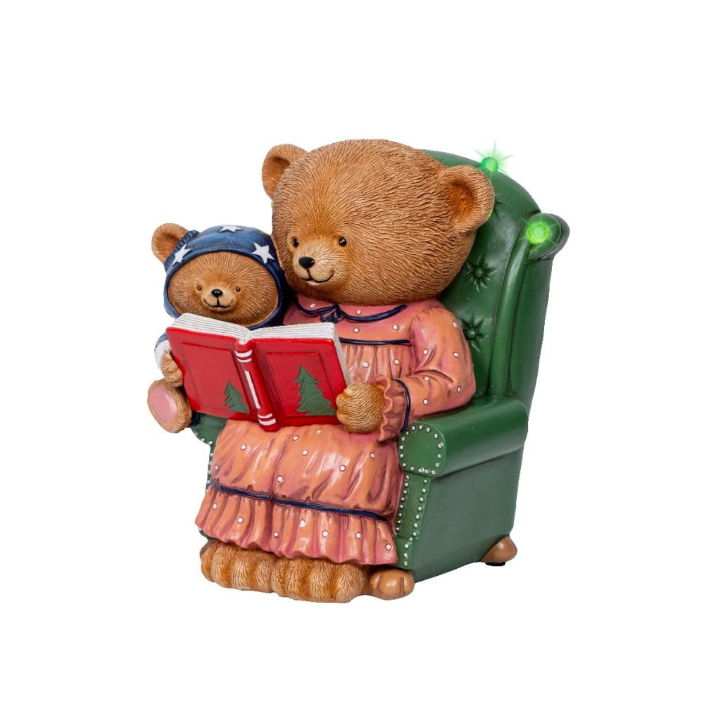 Beer met boek | polyresin | LED lampjes | 22cm