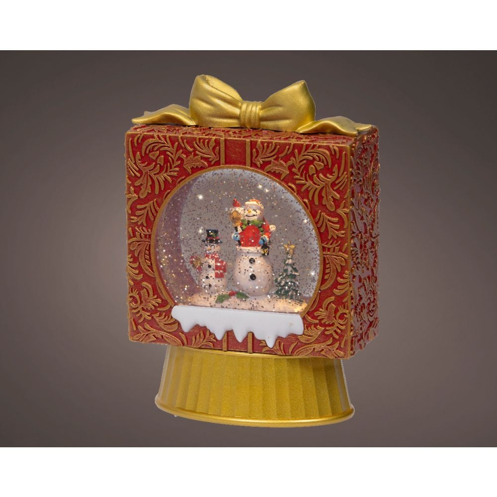Sneeuwbol cadeau met LED lampjes | rood/goud | 22cm