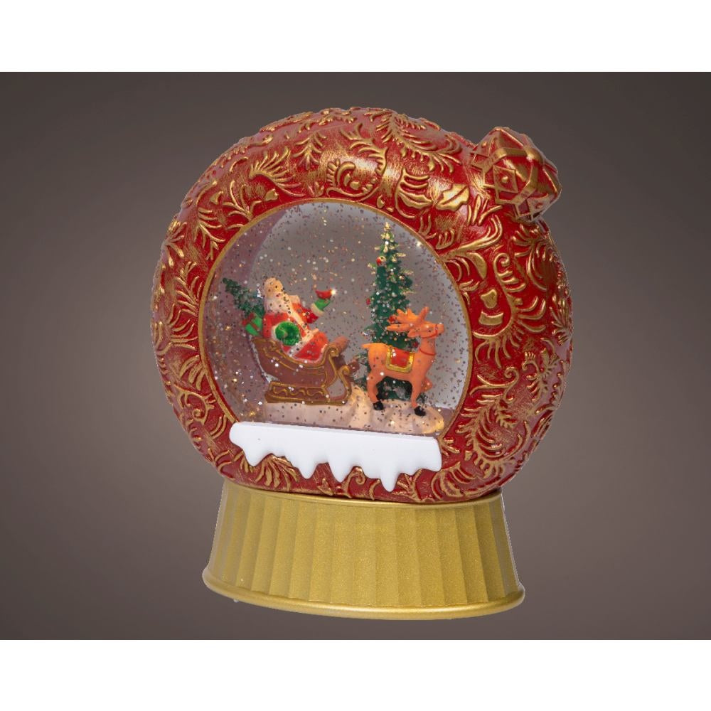 Sneeuwbol cadeau met LED lampjes | rond | rood/goud | 20cm