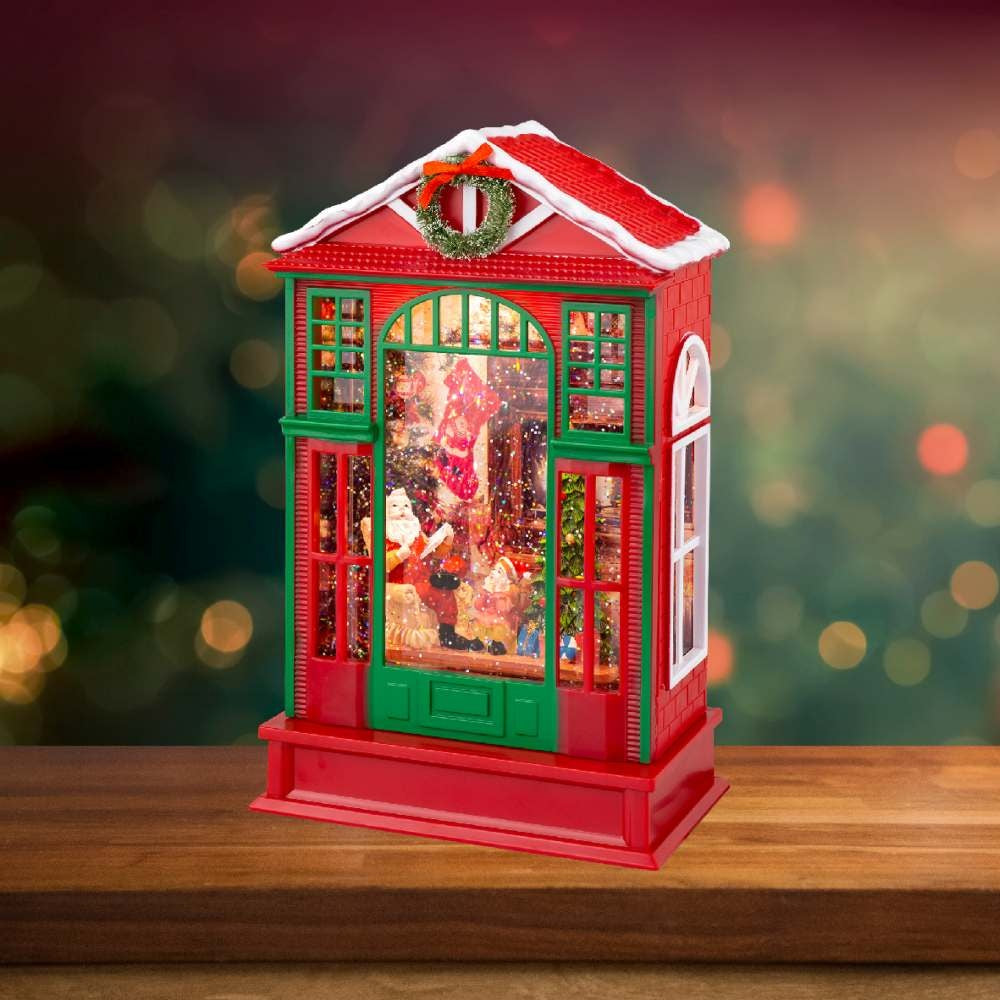 Sneeuwbol kersthuis met LED lampjes | rood | 25,5cm