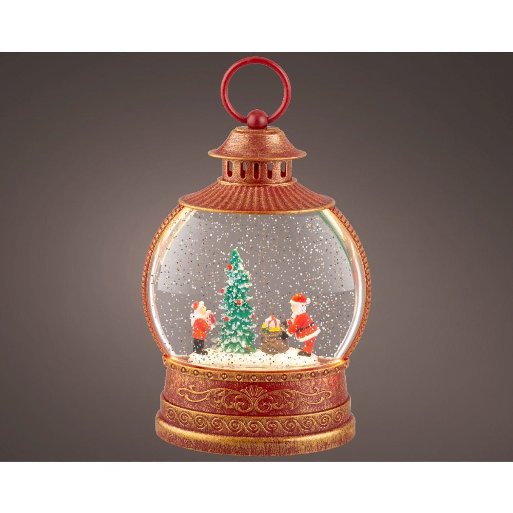 Sneeuwbol lantaarn met LED lampjes | rood/goud | 25,5cm