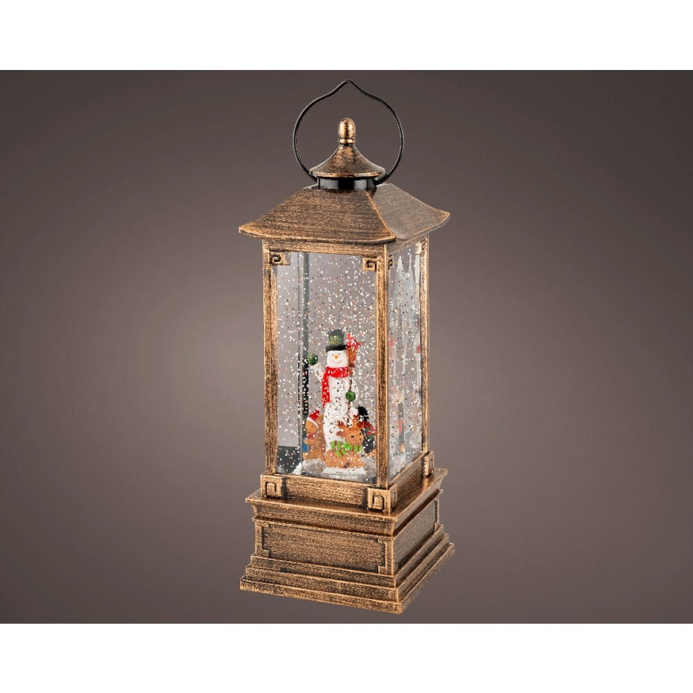 Sneeuwbol hoge lantaarn met LED lampjes | goud | 28,5cm