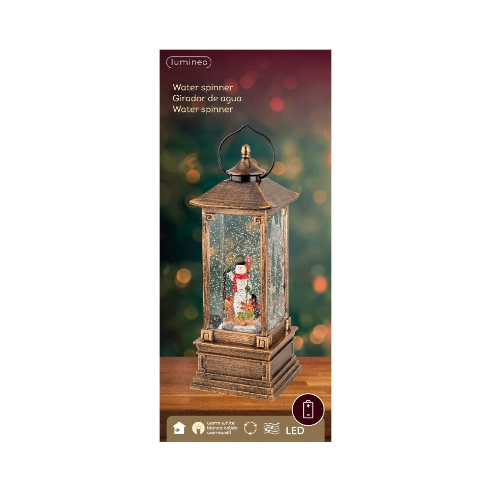 Sneeuwbol hoge lantaarn met LED lampjes | goud | 28,5cm
