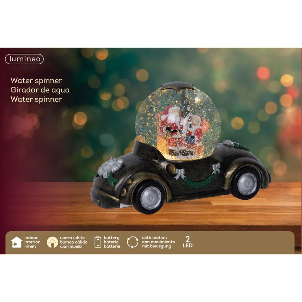 Sneeuwbol luxe auto met LED lampjes | zwart | 14,6cm