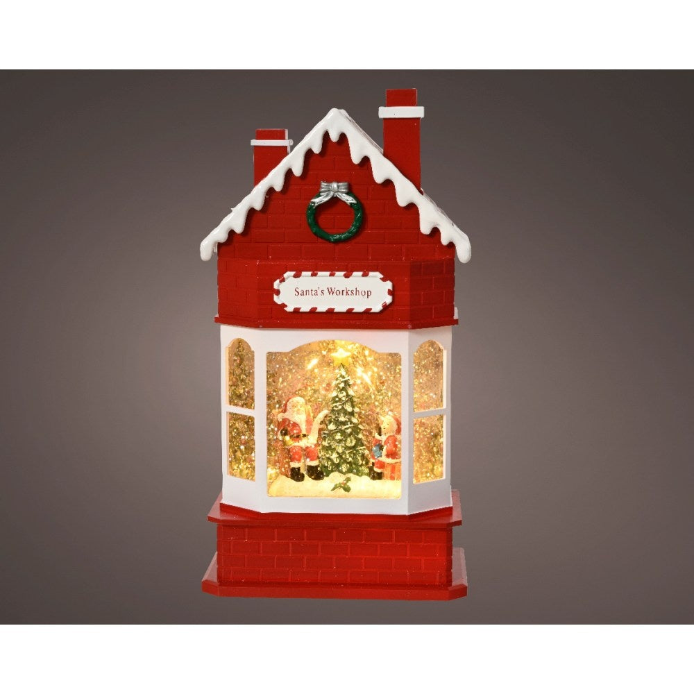 Sneeuwbol werkplaats met LED lampjes | rood | 28,8cm