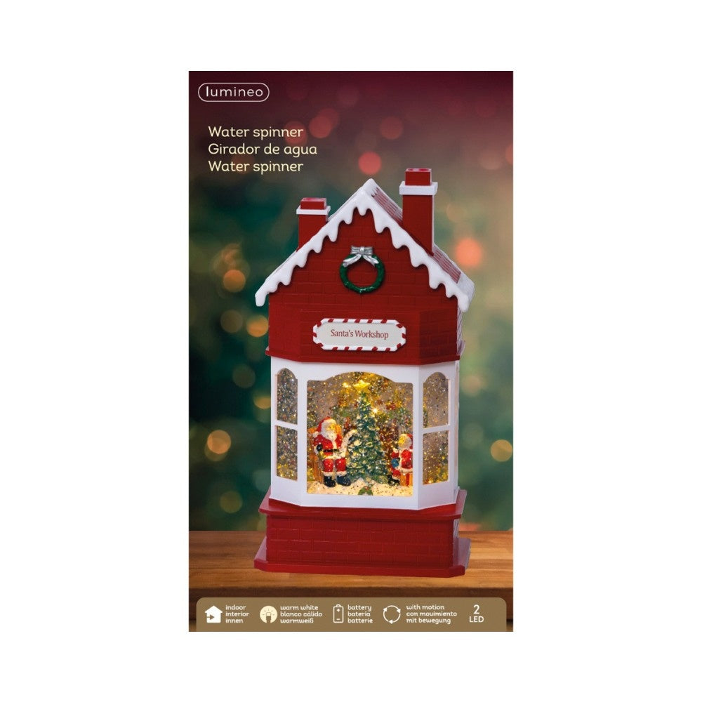Sneeuwbol werkplaats met LED lampjes | rood | 28,8cm