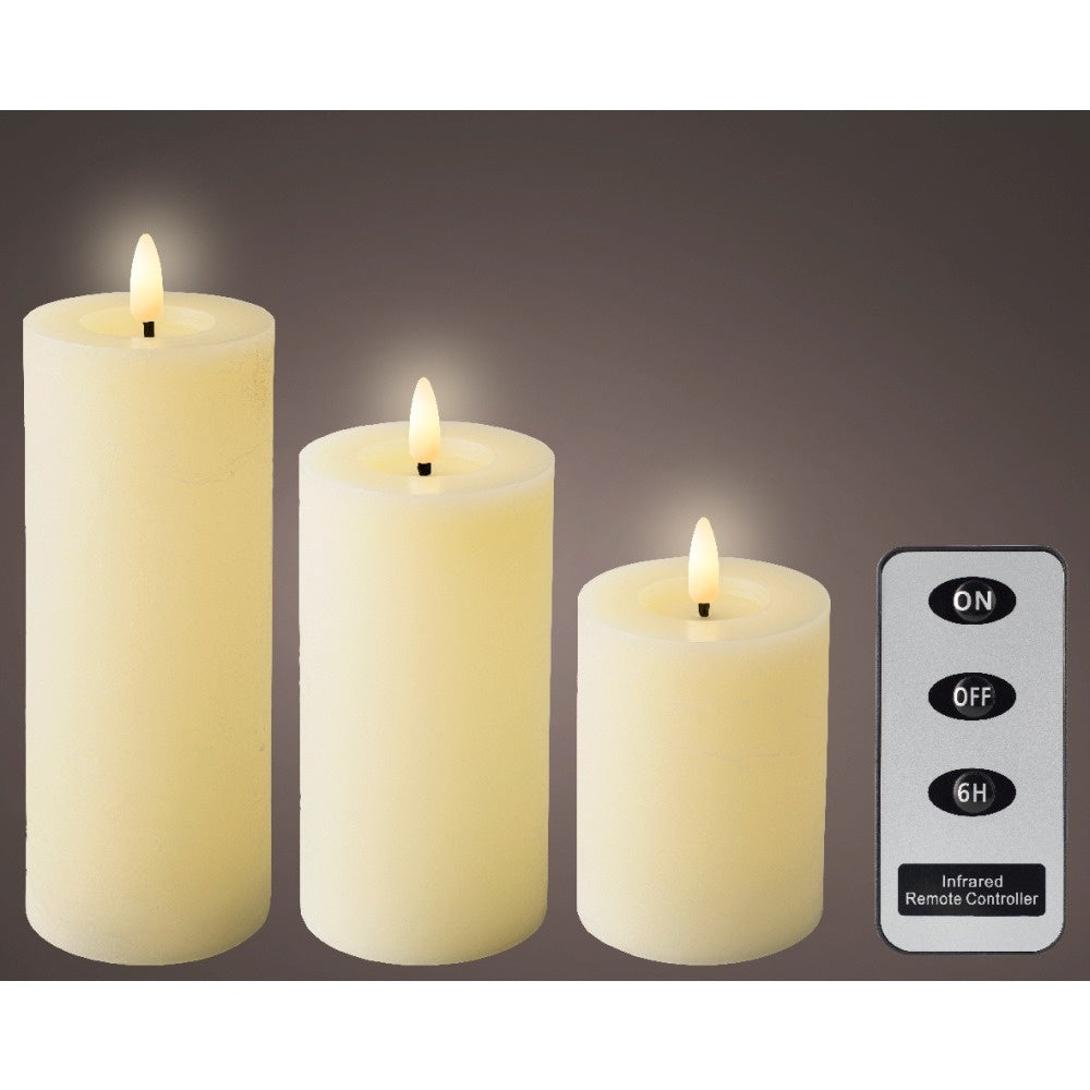 LED kaarsen set van 3 | wax | creme/warm wit met bewegend lampje | ø7,5x15/12,5/10cm