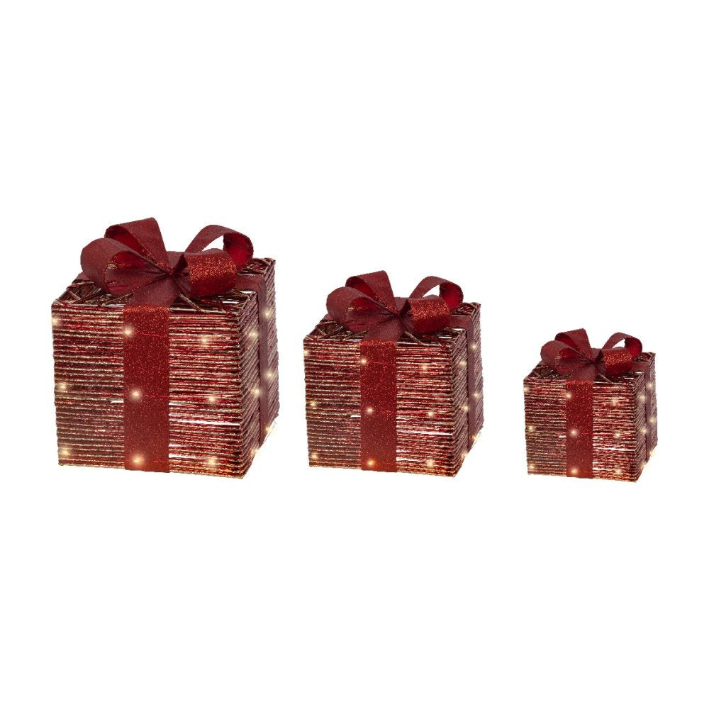 Cadeaus met LED lampjes | 3-delig | papier | rood