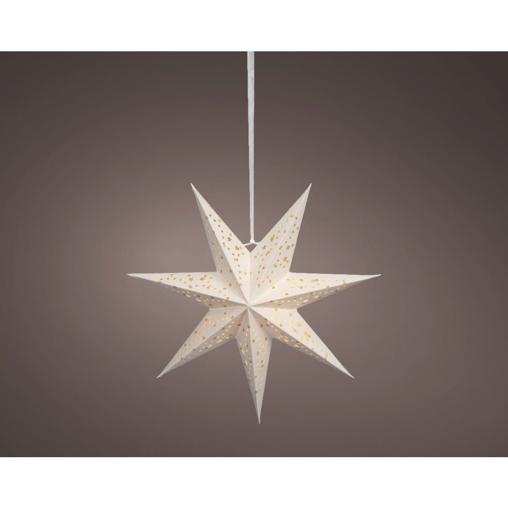 Kersthanger ster met LED lampjes | papier | wit | 18,5cm