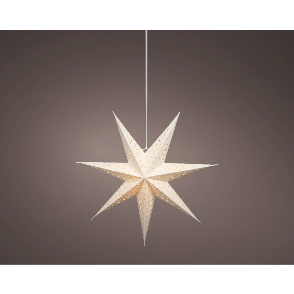 Kersthanger ster met LED lampjes | papier | wit | 24,5cm