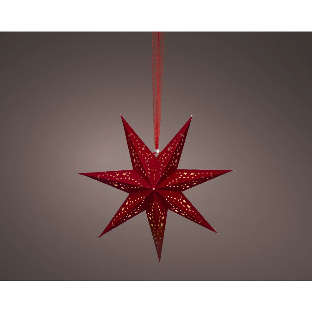 Kersthanger ster met LED lampjes | papier | rood | 18,5cm