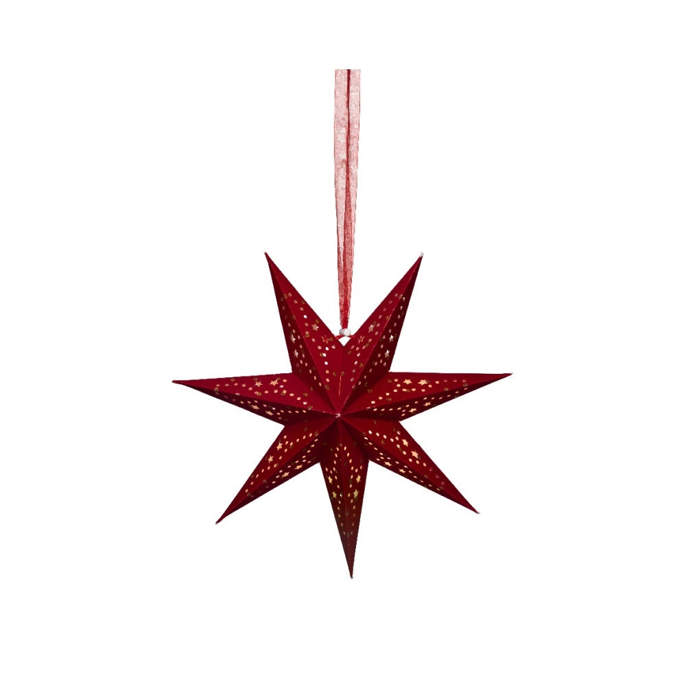 Kersthanger ster met LED lampjes | papier | rood | 18,5cm