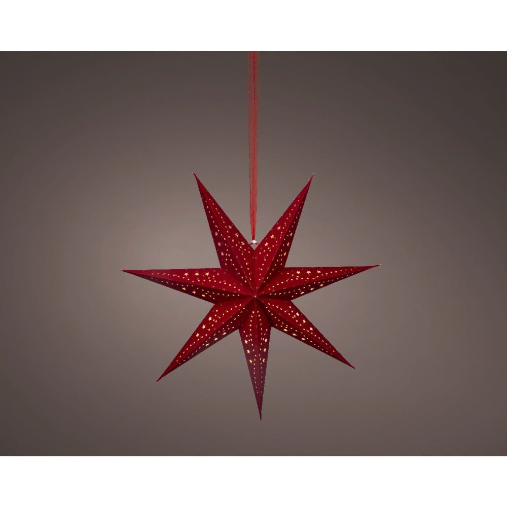 Kersthanger ster met LED lampjes | papier | rood | 24,5cm
