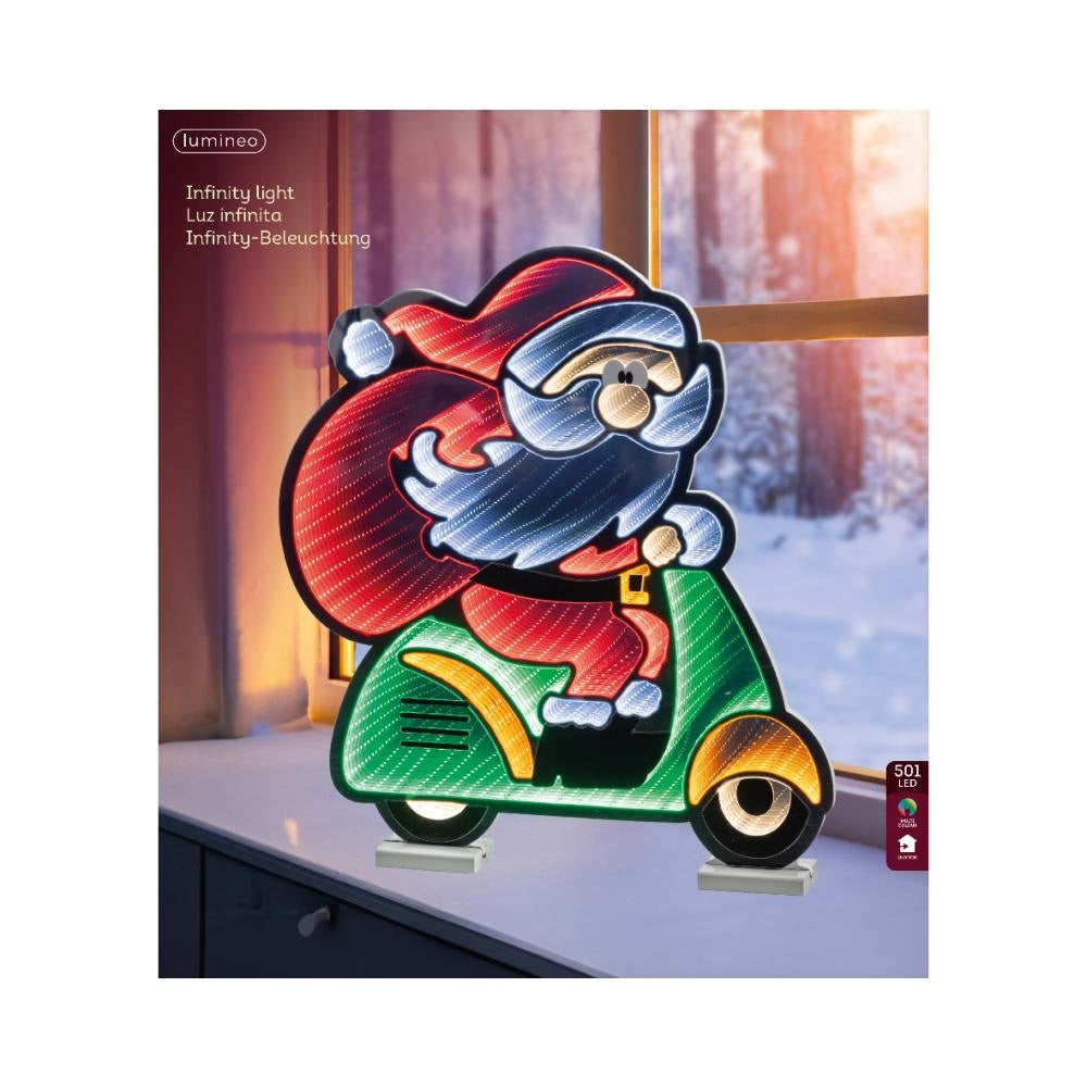 Kerstman op scooter infinity lamp | kunststof | groen/rood | 60,2cm