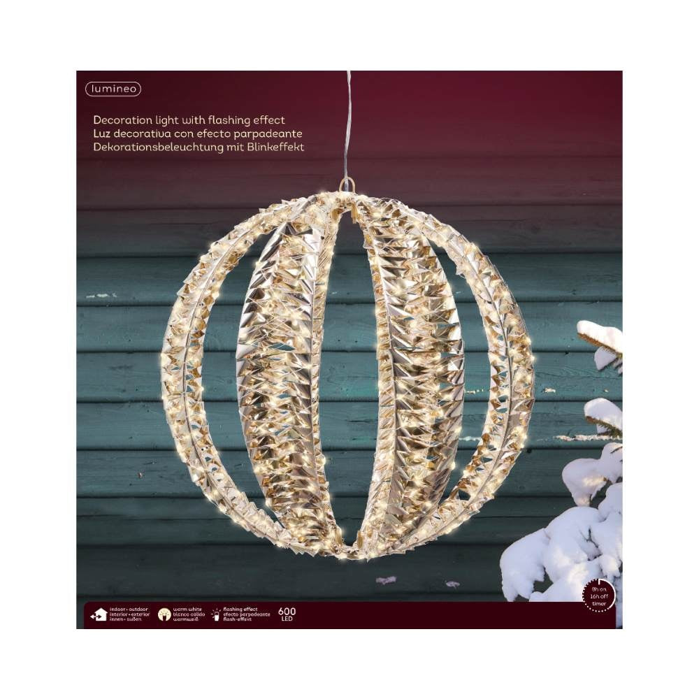 Bal met verlichting | kunststof | goud/warm wit | 40cm