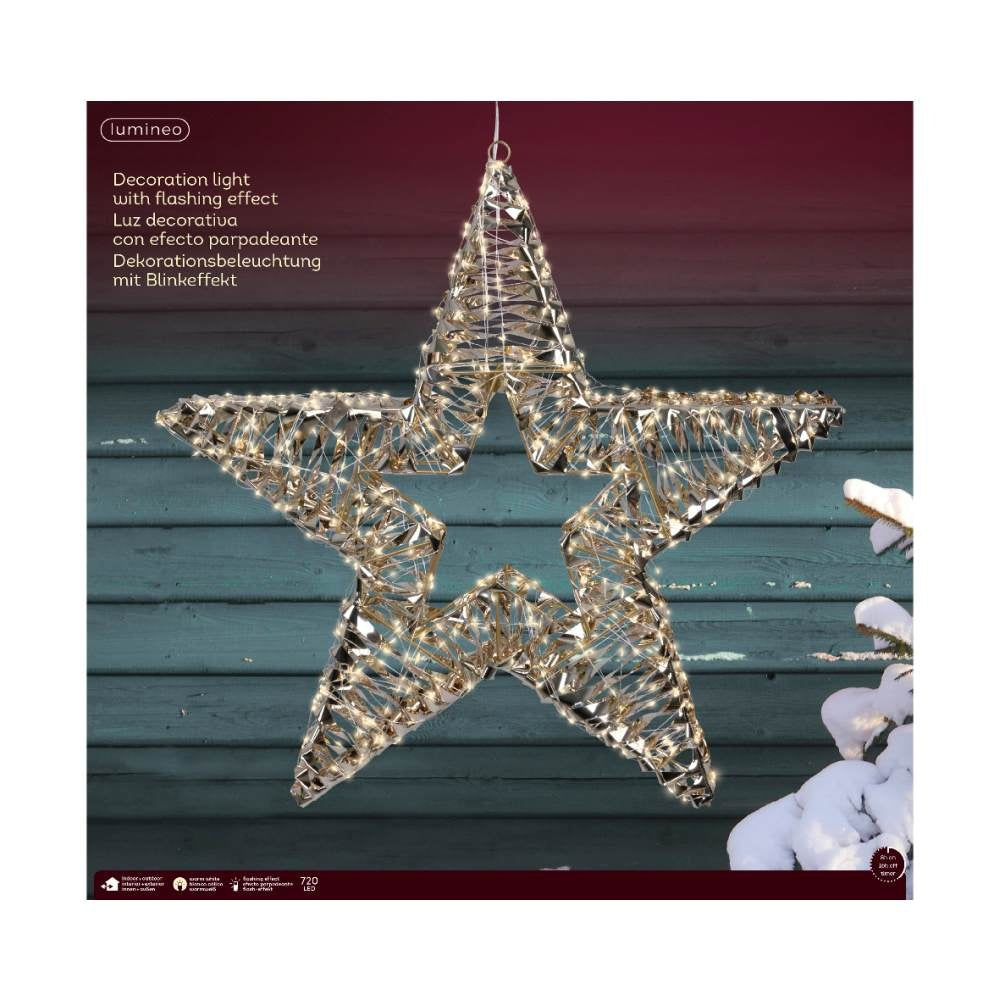 Kerstster met verlichting | kunststof | goud/warm wit | 60cm