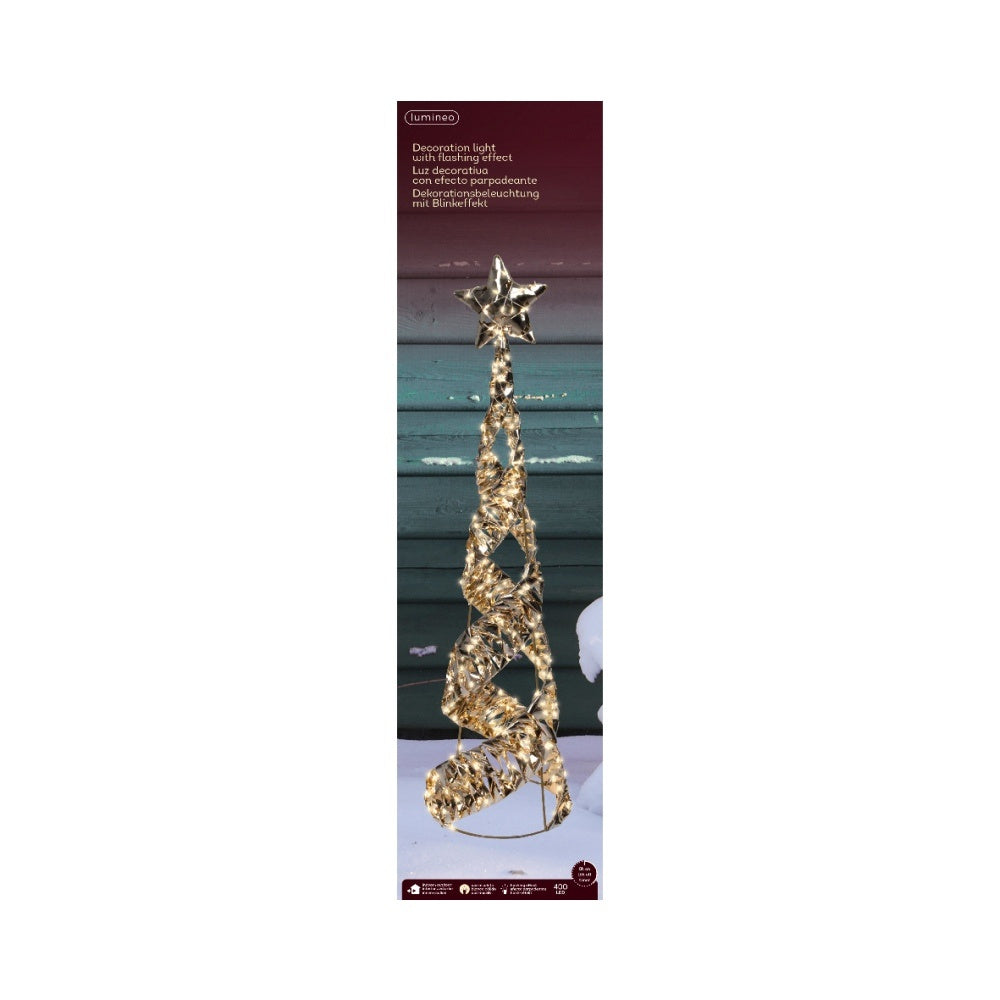 Kegel met verlichting en ster | kunststof | goud/warm wit | 80cm