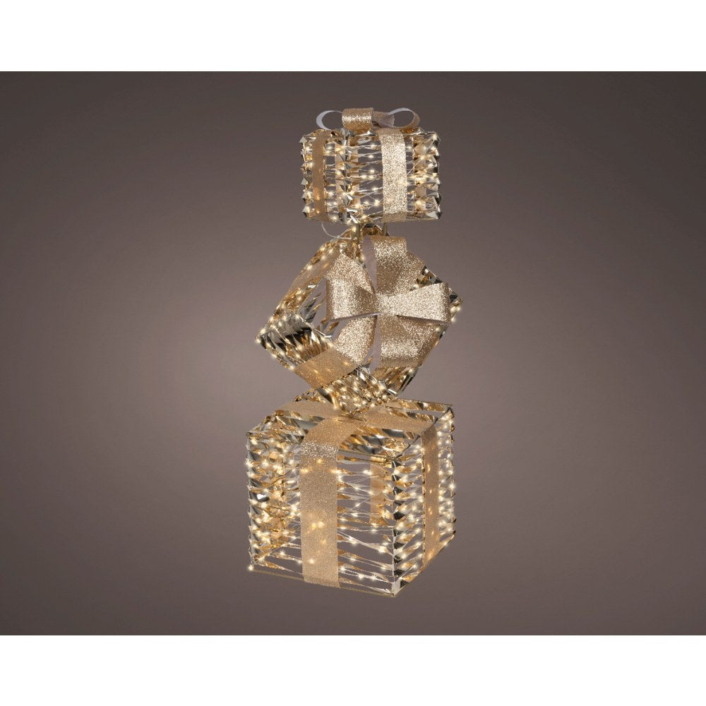 Pakjes met verlichting | kunststof | goud/warm wit | 73cm