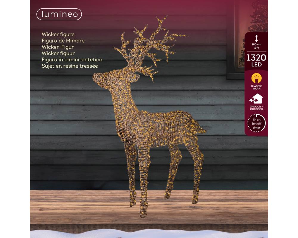 Rendier voor buiten | 1320 LED lampjes | bruin/klassiek warm wit | 180cm