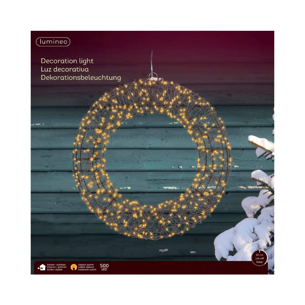 Kerstkrans met verlichting | metaal | zwart/klassiek warm | 38cm