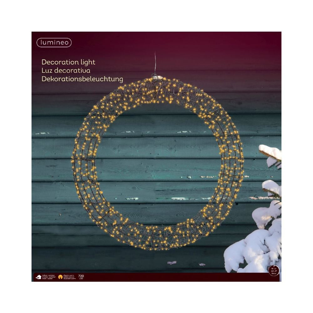 Kerstkrans met verlichting | metaal | zwart/klassiek warm | 58cm