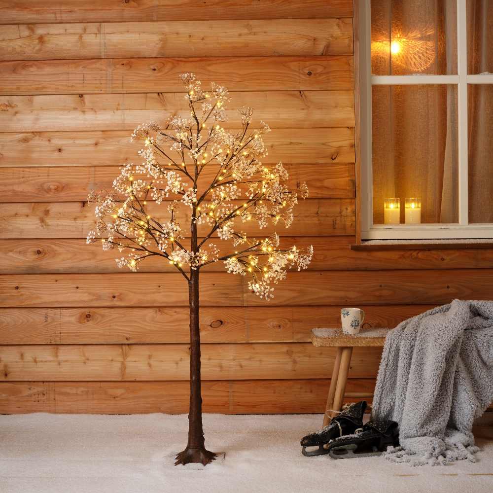 Boom voor buiten met verlichting | 144 LED lampjes | bruin/warm wit | 150cm
