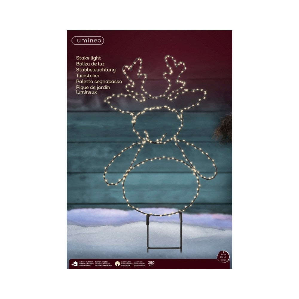 LED tuinsteker rendier | metaal | zwart/warm wit | 47cm