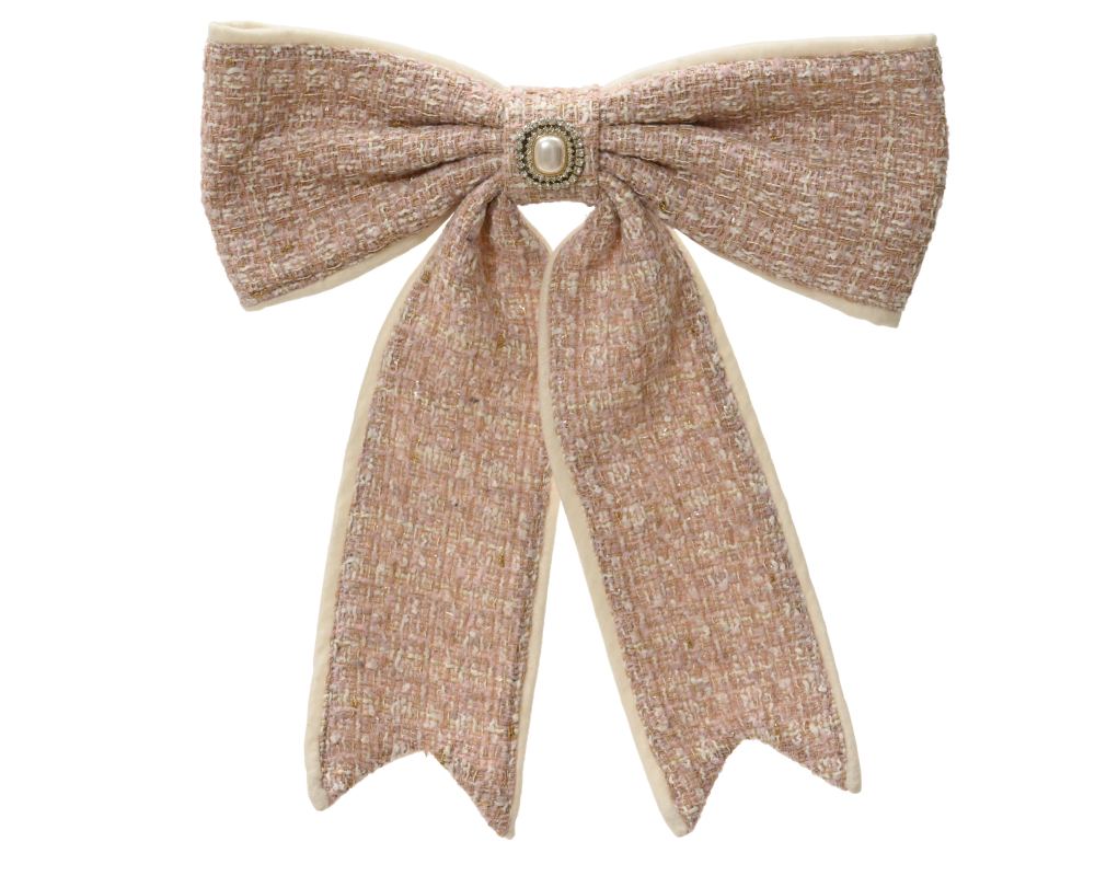 Kerststrik met hanger | polyester | roze met strass | 40cm