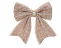 Kerststrik op clip | polyester | roze met strass | 21cm