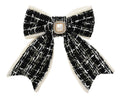 Kerststrik op clip | polyester | zwart met strass | 14cm